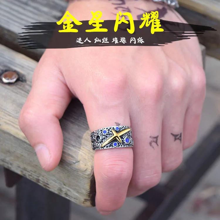 Star Retro Men's Ring Japanese Hip Hop Titanium Steel