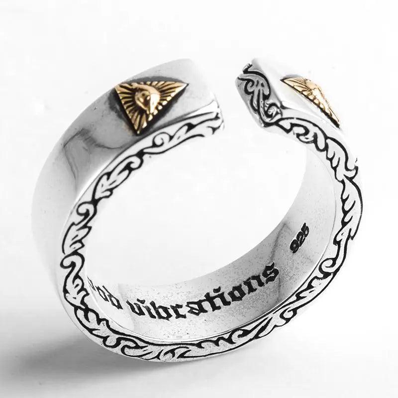 S925 Silver Chinese Retro Couple Opening Adjustable Ring