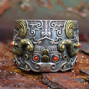 Niuniu Ring s925 Sterling Silver Banzhi Men's Hand Carved