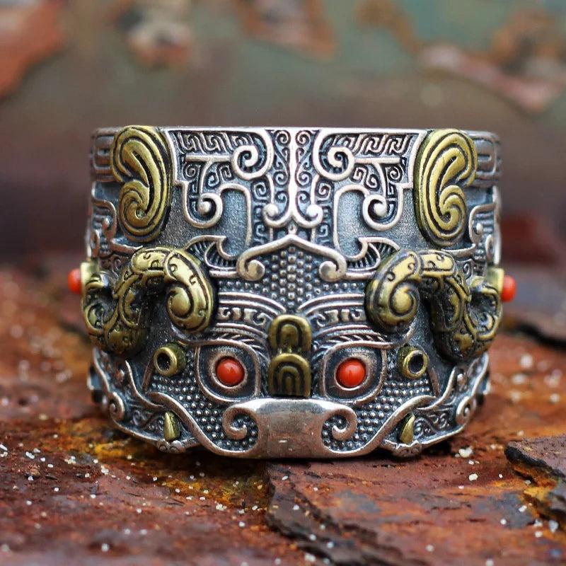 Niuniu Ring s925 Sterling Silver Banzhi Men's Hand Carved