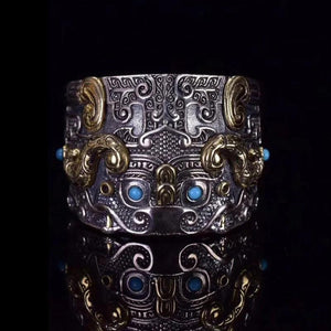 Niuniu Ring s925 Sterling Silver Banzhi Men's Hand Carved