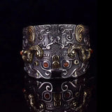 Niuniu Ring s925 Sterling Silver Banzhi Men's Hand Carved