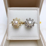 Daisy Pearl Ring 14K Filled Zircon Freshwater Pearl Party Ring Jewelry