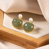 Hetian Jade Pearl Earrings Women's Stud Earrings Natural Jade Earrings