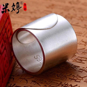 999 Silver Telescopic Ring Matte Men Women Meson Lettering