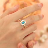 S925 Silver Pearl Oval Sapphire Flower Engagement Ring for Women