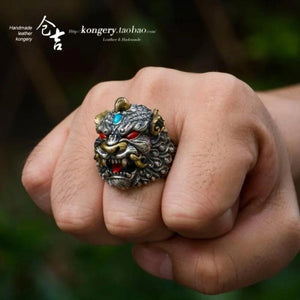925 Silver Brave Carved Retro Lucky Opening Ring