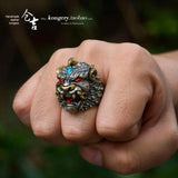 925 Silver Brave Carved Retro Lucky Opening Ring