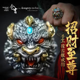 925 Silver Brave Carved Retro Lucky Opening Ring