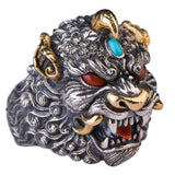 925 Silver Brave Carved Retro Lucky Opening Ring