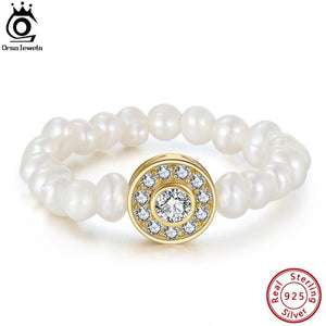 925 Silver Adjustable Pearl Rings with CZ for Women GPR06