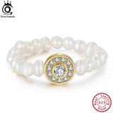 925 Silver Adjustable Pearl Rings with CZ for Women GPR06