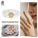 925 Silver Adjustable Pearl Rings with CZ for Women GPR06
