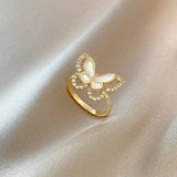 Diamond Butterfly Mother-of-Pearl Open Ring - Party Jewelry