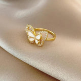 Diamond Butterfly Mother-of-Pearl Open Ring - Party Jewelry