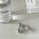 925 Silver Bead Ring for Women Girl Woven Chain Hiphop Adj