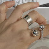 925 Silver Bead Ring for Women Girl Woven Chain Hiphop Adj