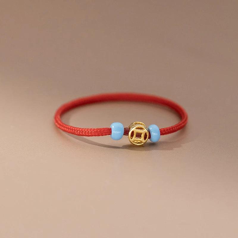 925 Silver Lucky Bead Red Rope Adjustable Ring Women Minimalist Jewelry
