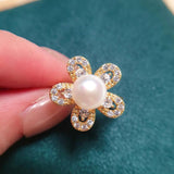 Noble 14K Gild Pearl & Zircon Flower Ring, Real Natural & Hot Gift for Woman