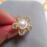 Noble 14K Gild Pearl & Zircon Flower Ring, Real Natural & Hot Gift for Woman