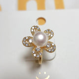 Noble 14K Gild Pearl & Zircon Flower Ring, Real Natural & Hot Gift for Woman