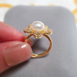 Noble 14K Gild Pearl & Zircon Flower Ring, Real Natural & Hot Gift for Woman