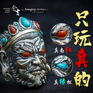S925 Silver Ring Yellow God of Wealth Open Ring Engraving Overbearing Ring