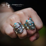 S925 Silver Ring Yellow God of Wealth Open Ring Engraving Overbearing Ring