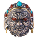 S925 Silver Ring Yellow God of Wealth Open Ring Engraving Overbearing Ring