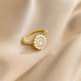 Flower Inlaid Pearl Opening Rotatable Ring Female Niche Temperament Jewelry