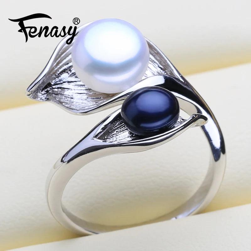 Natural Pearl Leaf Party Ring 925 Sterling Silver Bohemian Women Engagement
