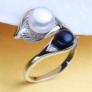 Natural Pearl Leaf Party Ring 925 Sterling Silver Bohemian Women Engagement