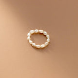 925 Silver Baroque Pearl Stretch Rings for Women Adjustable