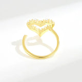925 Silver Geometric Heart Pearl Adjustable Ring Women Party Jewelry