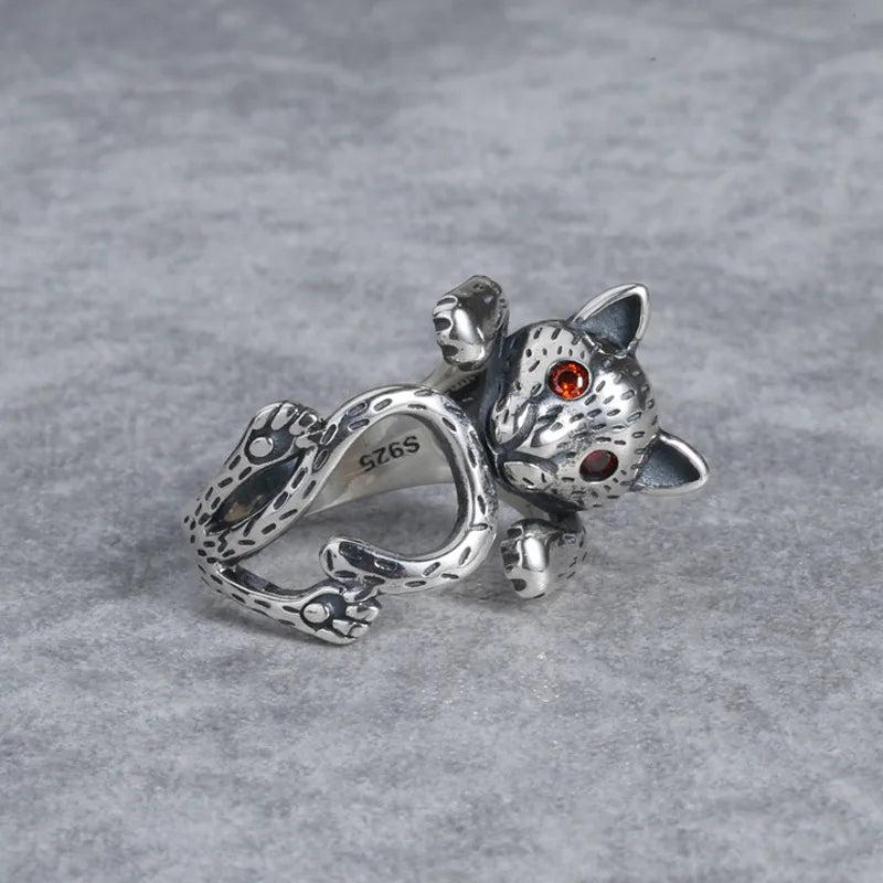 925 Sterling Silver Cat Ring for Men and Women