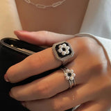 Irregular Geometric Pearl Flower Ring for Women