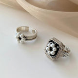 Irregular Geometric Pearl Flower Ring for Women