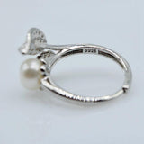 Freshwater Pearl Zirconia Silver Leaf Adjustable Ring