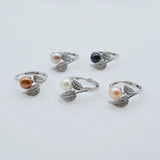 Freshwater Pearl Zirconia Silver Leaf Adjustable Ring