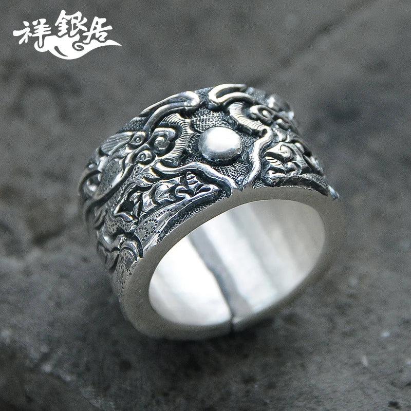 Ancient Silver Domineer Dragon Play Bead Ring