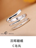 Smooth Three-Ring Snake Silver Ring, Couple Wide Band, Japan Korea Style