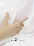 Smooth Three-Ring Snake Silver Ring, Couple Wide Band, Japan Korea Style