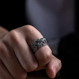 Buddhistone Silver Xianglong Pearl Ring for Men Retro China-Chic Open Ring