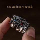 Buddhistone Silver Xianglong Pearl Ring for Men Retro China-Chic Open Ring