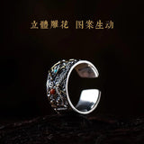 Buddhistone Silver Xianglong Pearl Ring for Men Retro China-Chic Open Ring