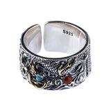 Buddhistone Silver Xianglong Pearl Ring for Men Retro China-Chic Open Ring