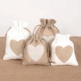 10pcs Natural Linen Drawstring Bags Heart Shape Burlap Packaging Bag