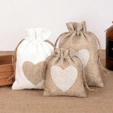 10pcs Natural Linen Drawstring Bags Heart Shape Burlap Packaging Bag