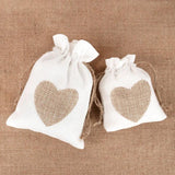 10pcs Natural Linen Drawstring Bags Heart Shape Burlap Packaging Bag