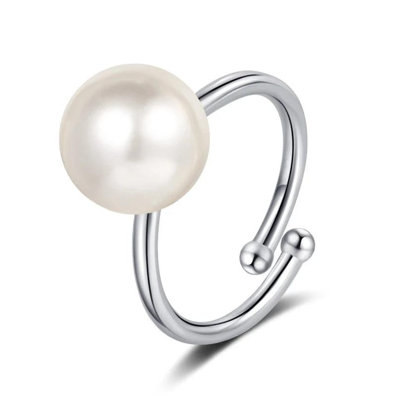 925 Silver Pearl Ring Wedding Engagement Promise Party Gift Open Finger Rings